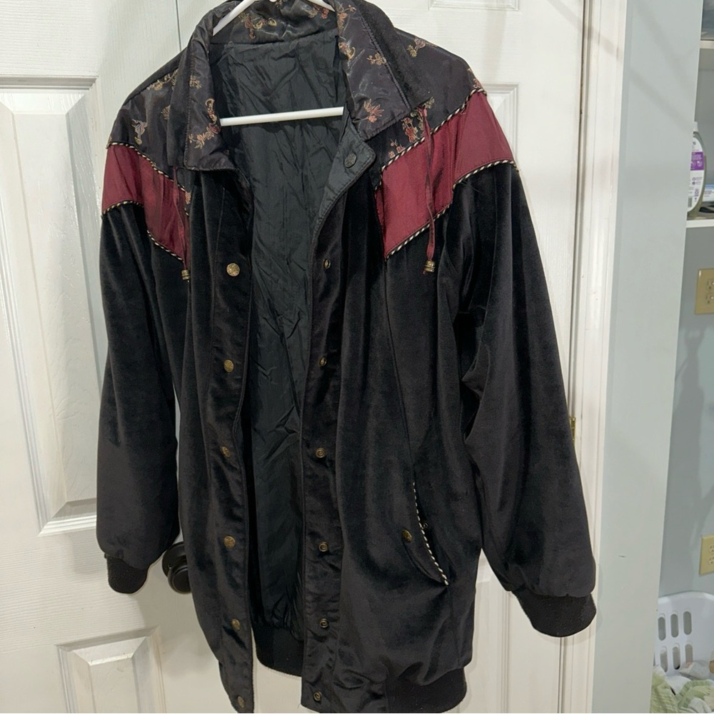 CS Signature Vintage Jacket Women Small Brown Velour/Black Snap Up Cinch